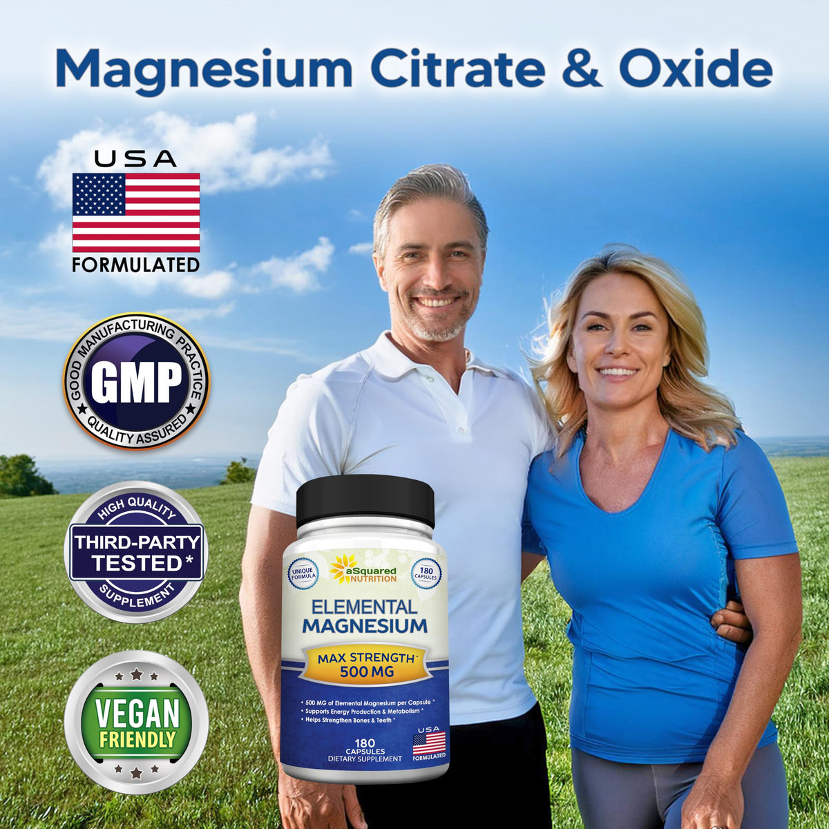 Étiquette du flacon de magnésium 500mg aSquared Nutrition