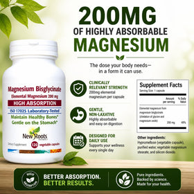Étiquette du flacon de Magnésium Bisglycinate NEW ROOTS HERBAL
