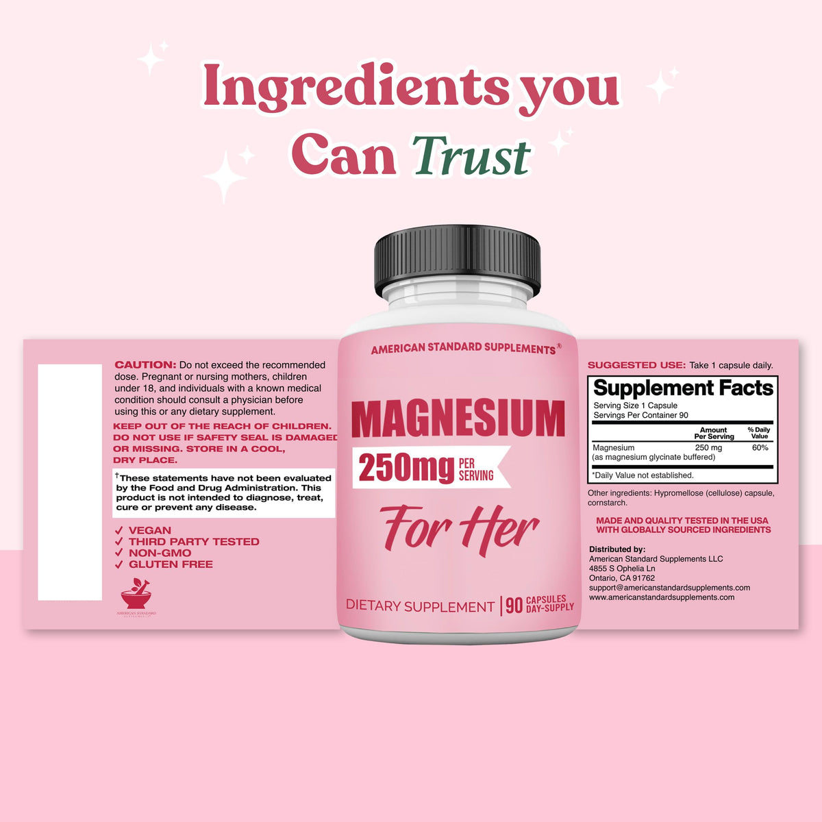 Étiquette du flacon de Magnésium Glycinate American Standard Supplements