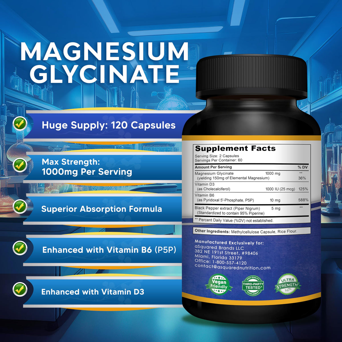 Étiquette du flacon de Magnésium Glycinate d'aSquared Nutrition
