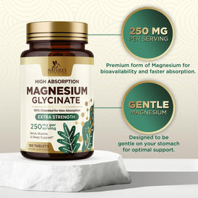 Étiquette du flacon de magnésium glycinate Nature's Nutrition, ingrédients et dosage