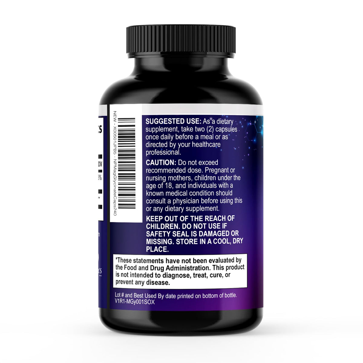 Étiquette du flacon de Magnésium Glycinate Nature's Peak avec informations nutritionnelles