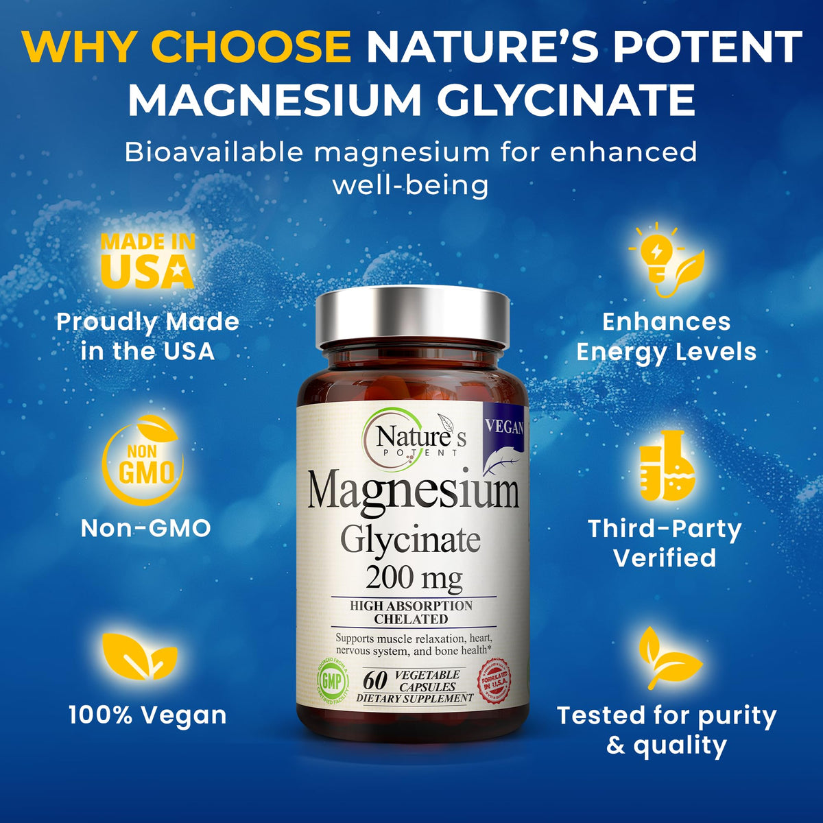 Étiquette du flacon de Magnésium Glycinate Nature's Potent