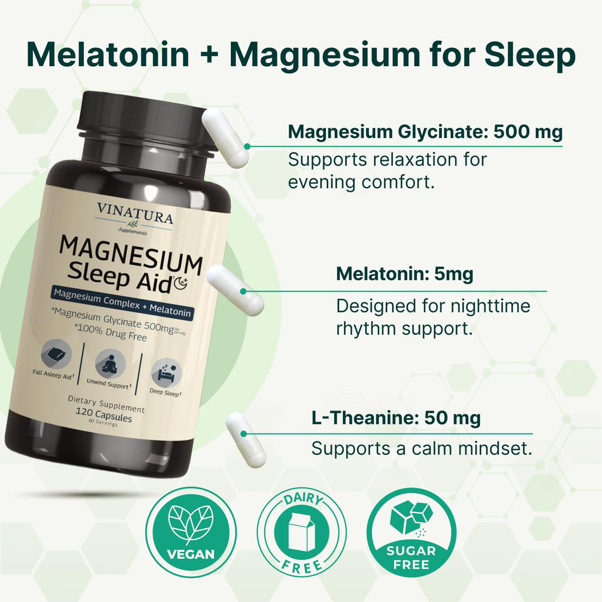 Étiquette du flacon de magnésium glycinate VINATURA