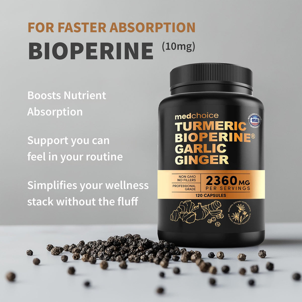 Étiquette du flacon de MEDCHOICE Curcuma et Gingembre