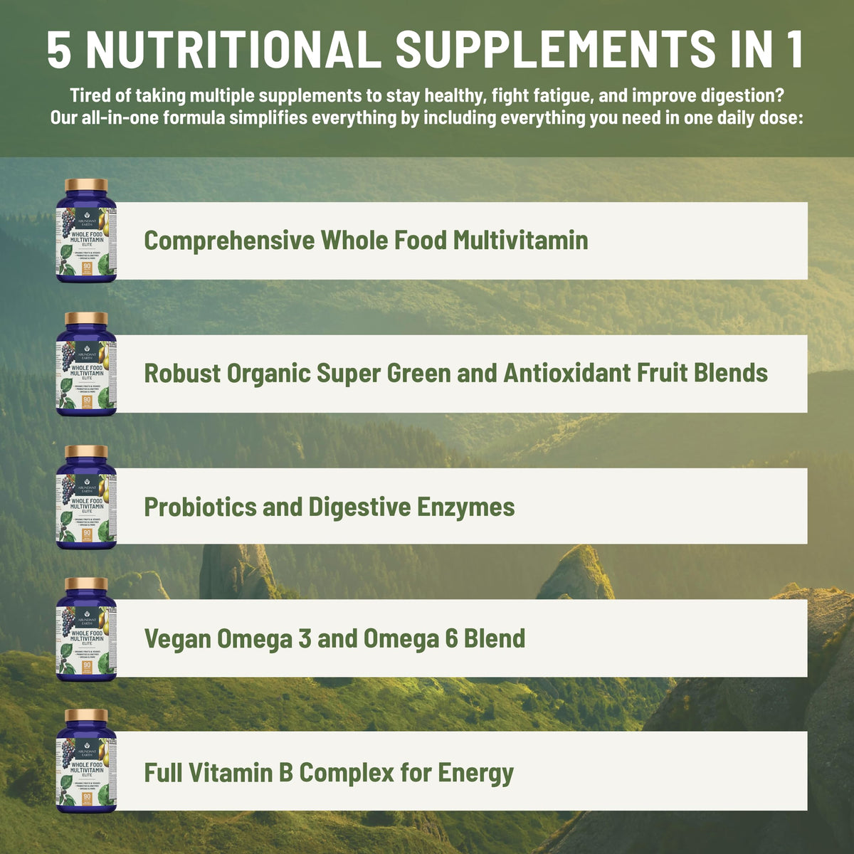 Étiquette du flacon de multivitamines Abundant Earth