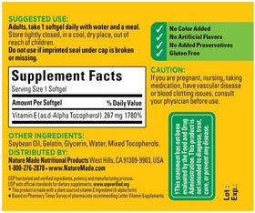 Étiquette du flacon de Nature Made Vitamine E 400 IU