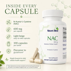 Étiquette du flacon de Nature's Blend NAC 600 mg