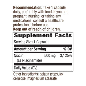 Étiquette du flacon de Niacinamide Nature's Way 500 mg