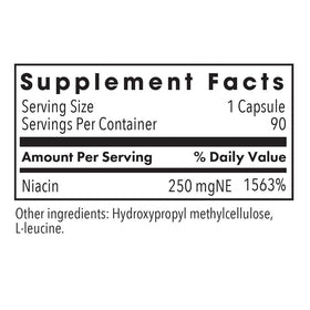 Étiquette du flacon de Niacine 250 mg avec informations nutritionnelles