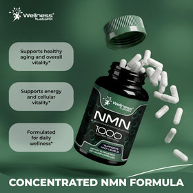Étiquette du flacon de NMN 1000mg avec informations de dosage