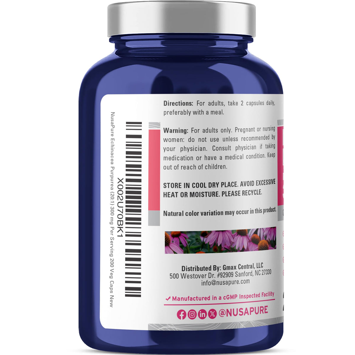 Étiquette du flacon de NusaPure Echinacea Purpurea 300mg