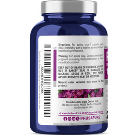Étiquette du flacon de NusaPure Fleurs de Trèfle Rouge 100 mg