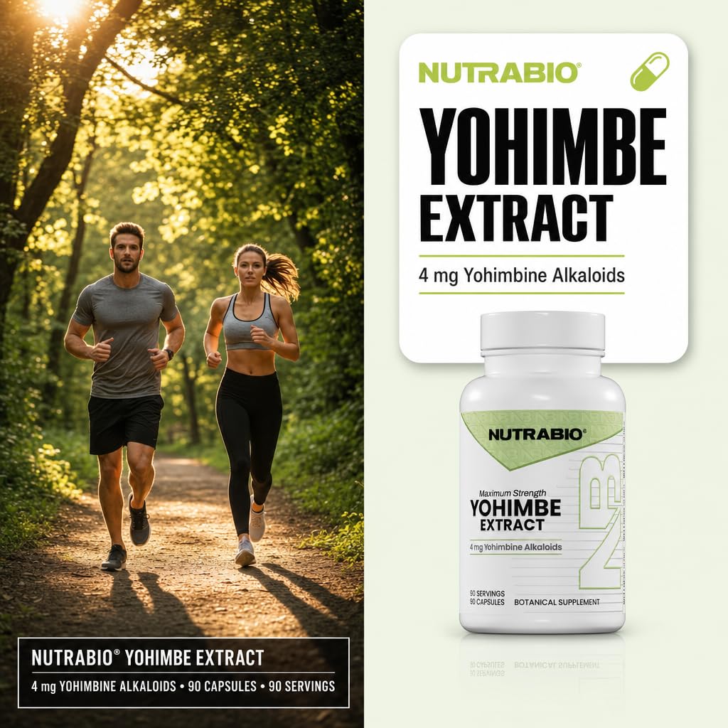 Étiquette du flacon de NutraBio Yohimbe 4mg