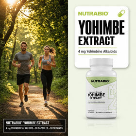 Étiquette du flacon de NutraBio Yohimbe 4mg
