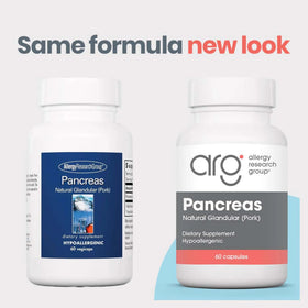 Étiquette du flacon de Pancreas Glandulaire 425 mg d'Allergy Research Group