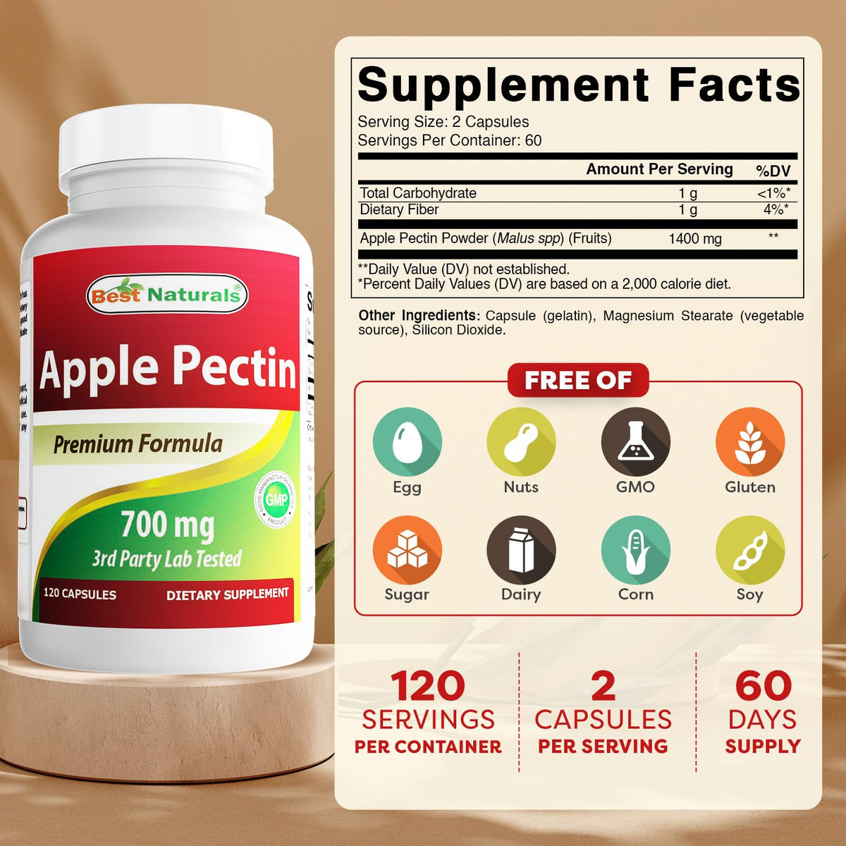 Étiquette du flacon de pectine de pomme Best Naturals