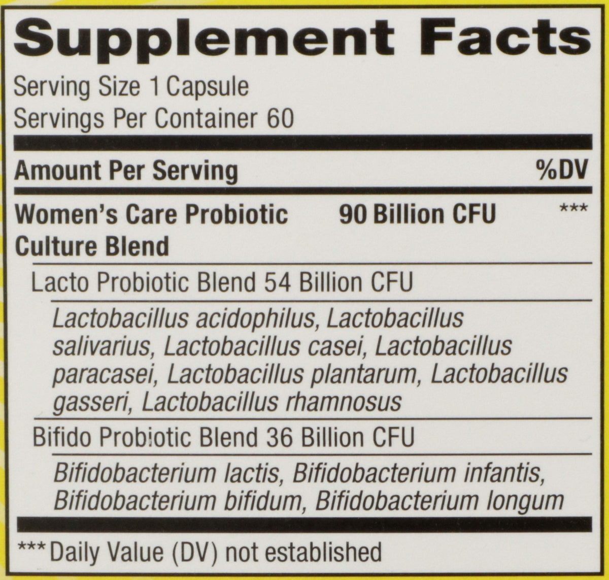 Étiquette du flacon de probiotique Renew Life pour femmes