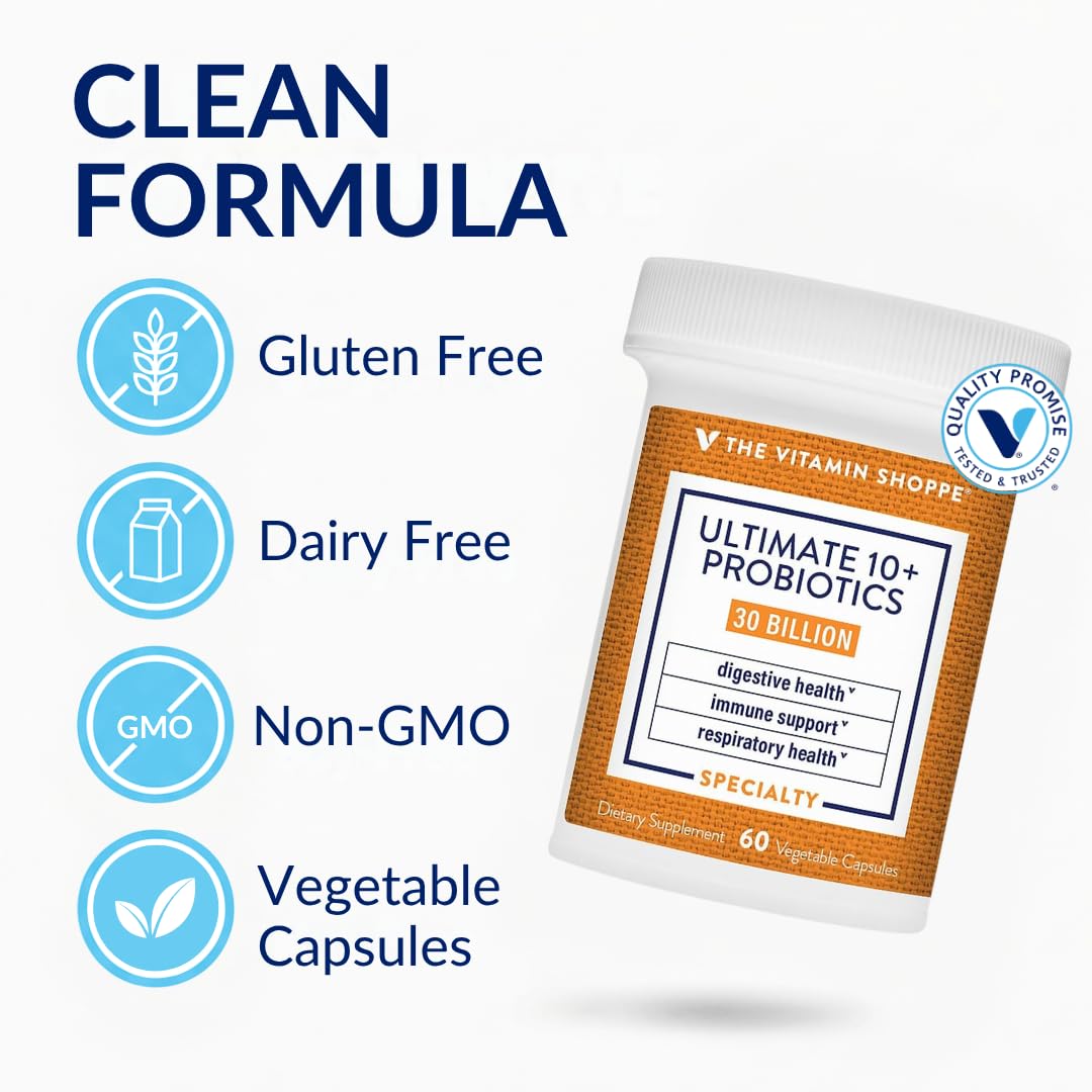 Étiquette du flacon de probiotiques 10+ The Vitamin Shoppe