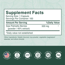 Étiquette du flacon de PurePremium Saw Palmetto 500mg