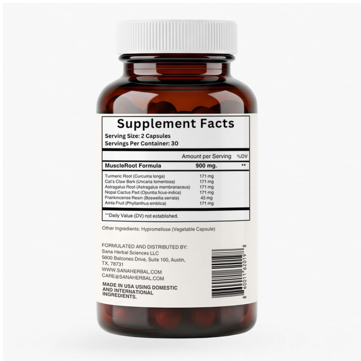 Étiquette du flacon de Sana Herbal Sciences avec informations