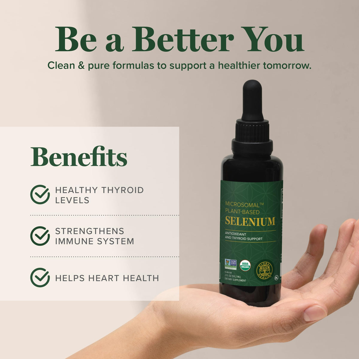 Étiquette du flacon de sélénium 200 mcg Global Healing Center