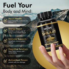 Étiquette du flacon de Shilajit Bio Gold Grade Plus de THE MONK