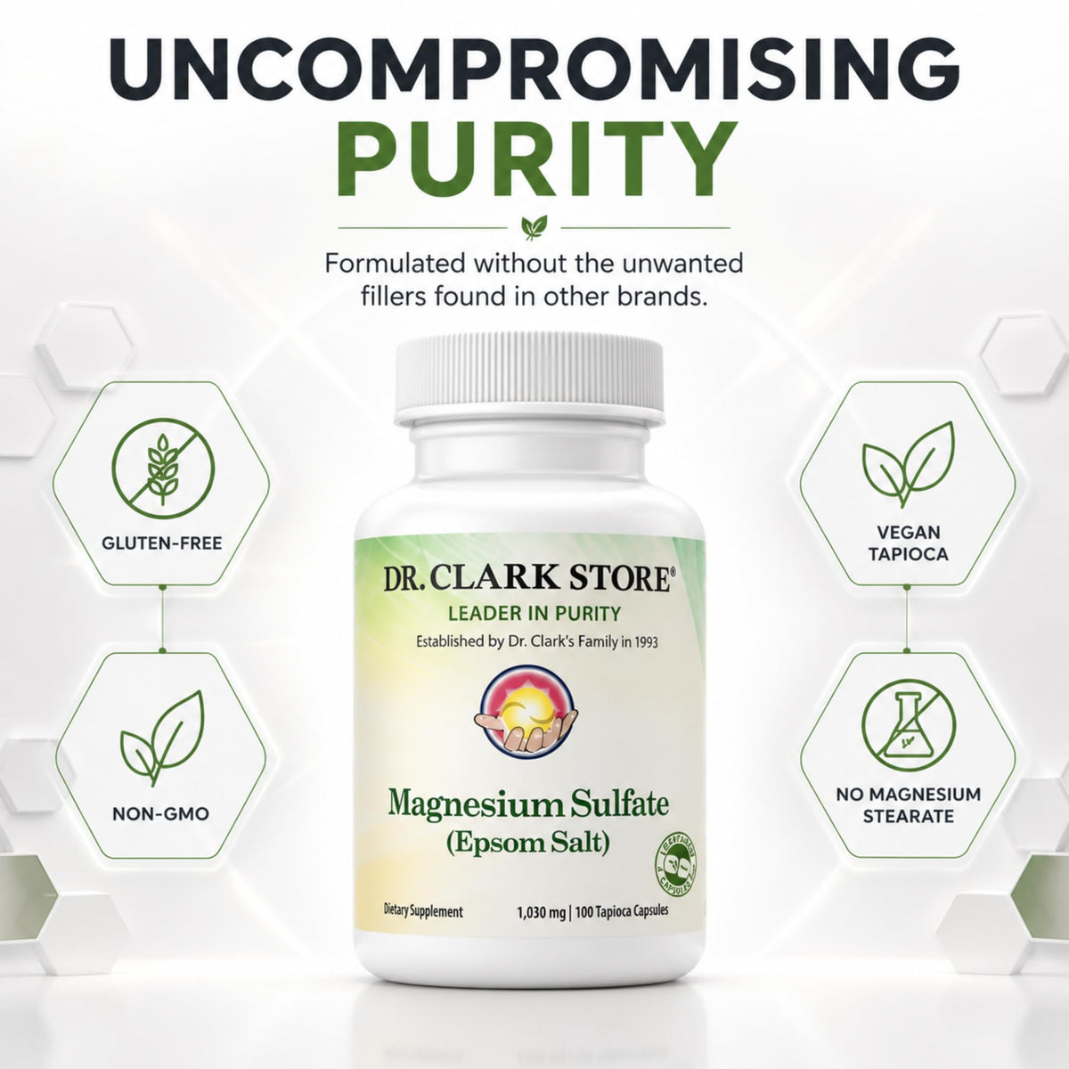 Étiquette du flacon de sulfate de magnésium USP Dr Clark Store