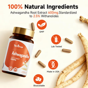 Étiquette du flacon de Temimar Ashwagandha 600mg