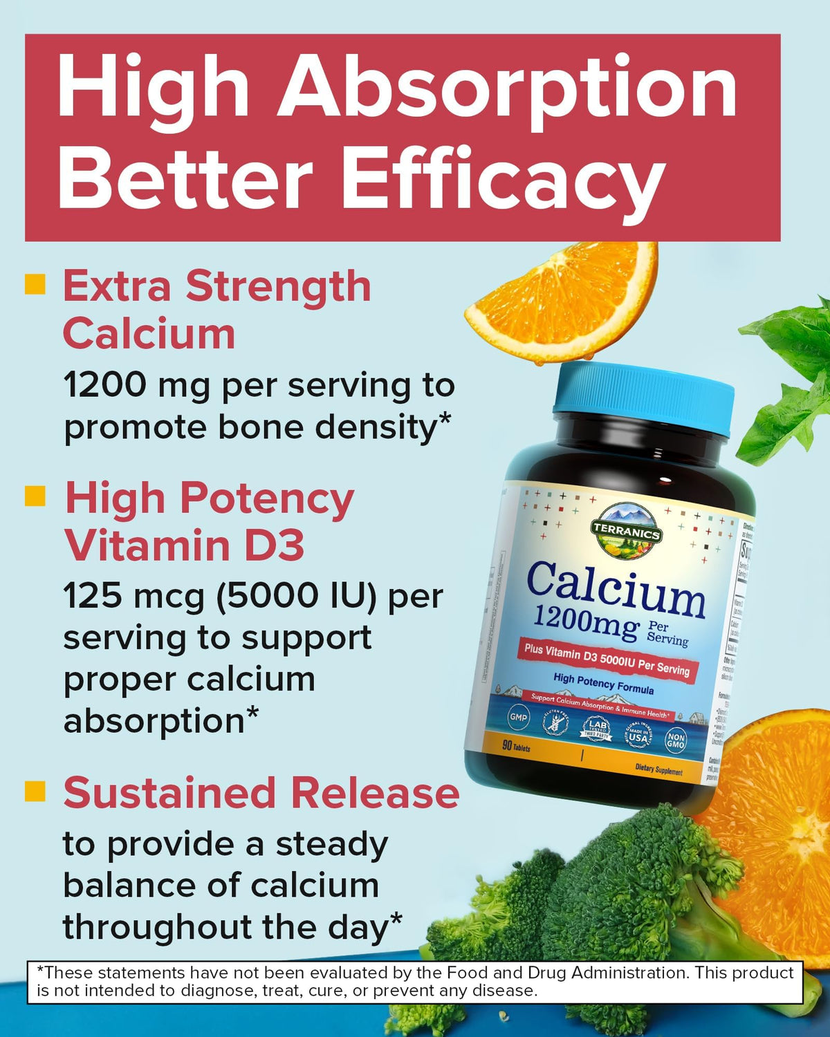 Étiquette du flacon de Terranics Calcium avec Vitamine D3