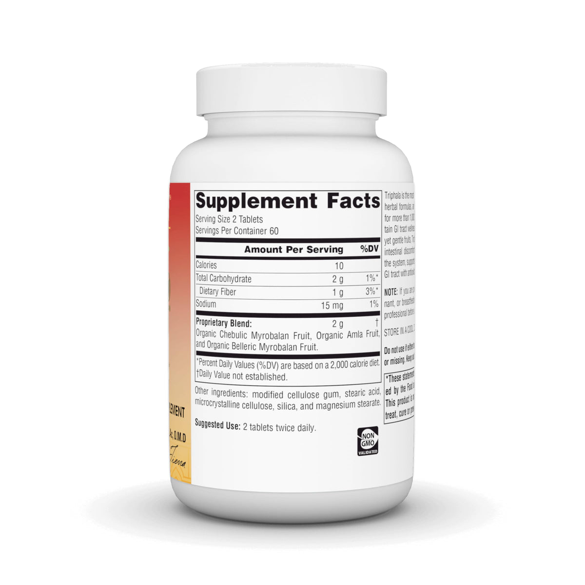 Étiquette du flacon de Triphala Gold 1000mg avec informations nutritionnelles