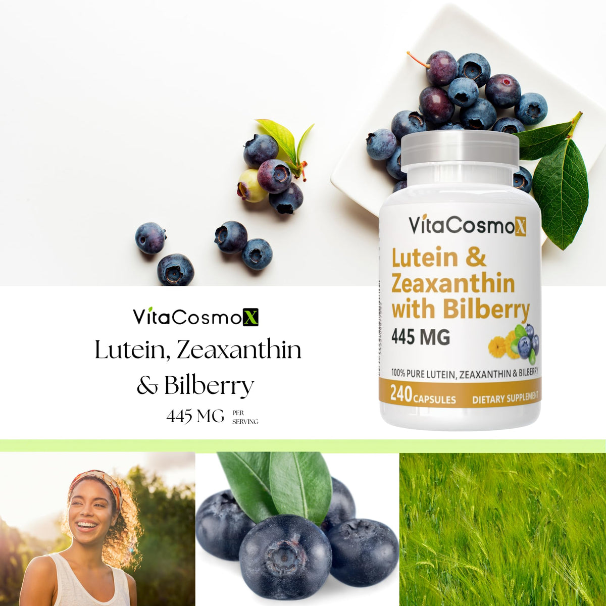 Étiquette du flacon de VitaCosmoX Luteine