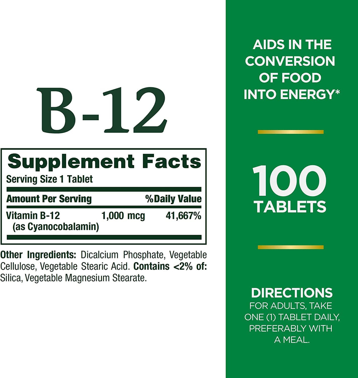 Étiquette du flacon de Vitamine B-12 Nature's Bounty