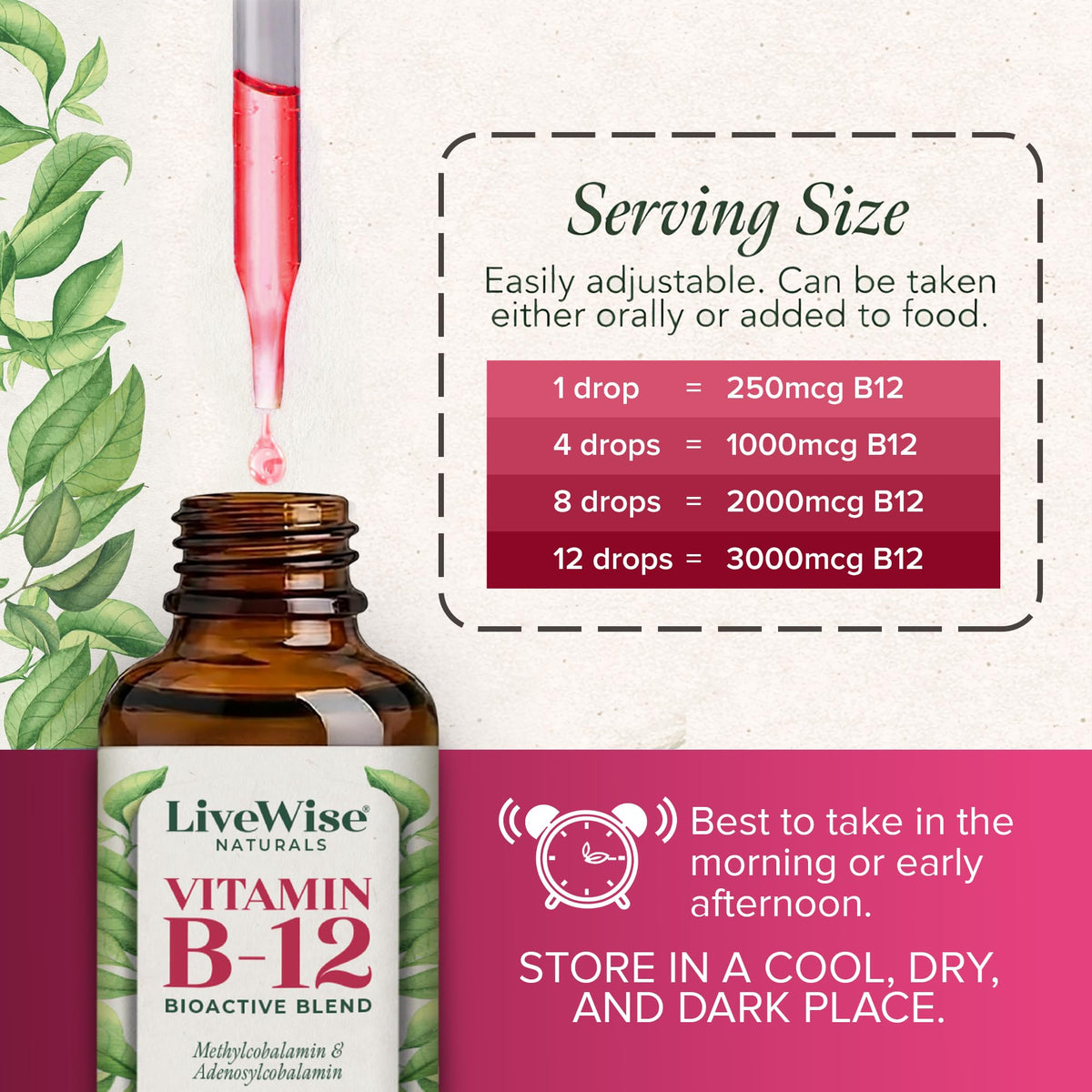 Étiquette du flacon de vitamine B12 Live Wise Naturals