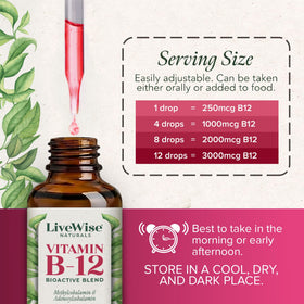 Étiquette du flacon de vitamine B12 Live Wise Naturals