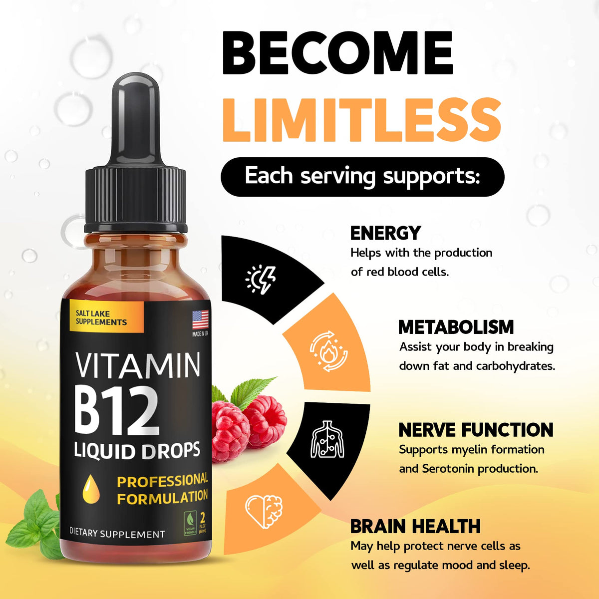 Étiquette du flacon de vitamine B12 vegan Salt Lake Supplements