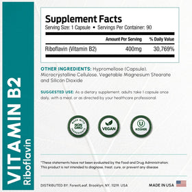 Étiquette du flacon de vitamine B2 Riboflavine 400mg ForestLeaf