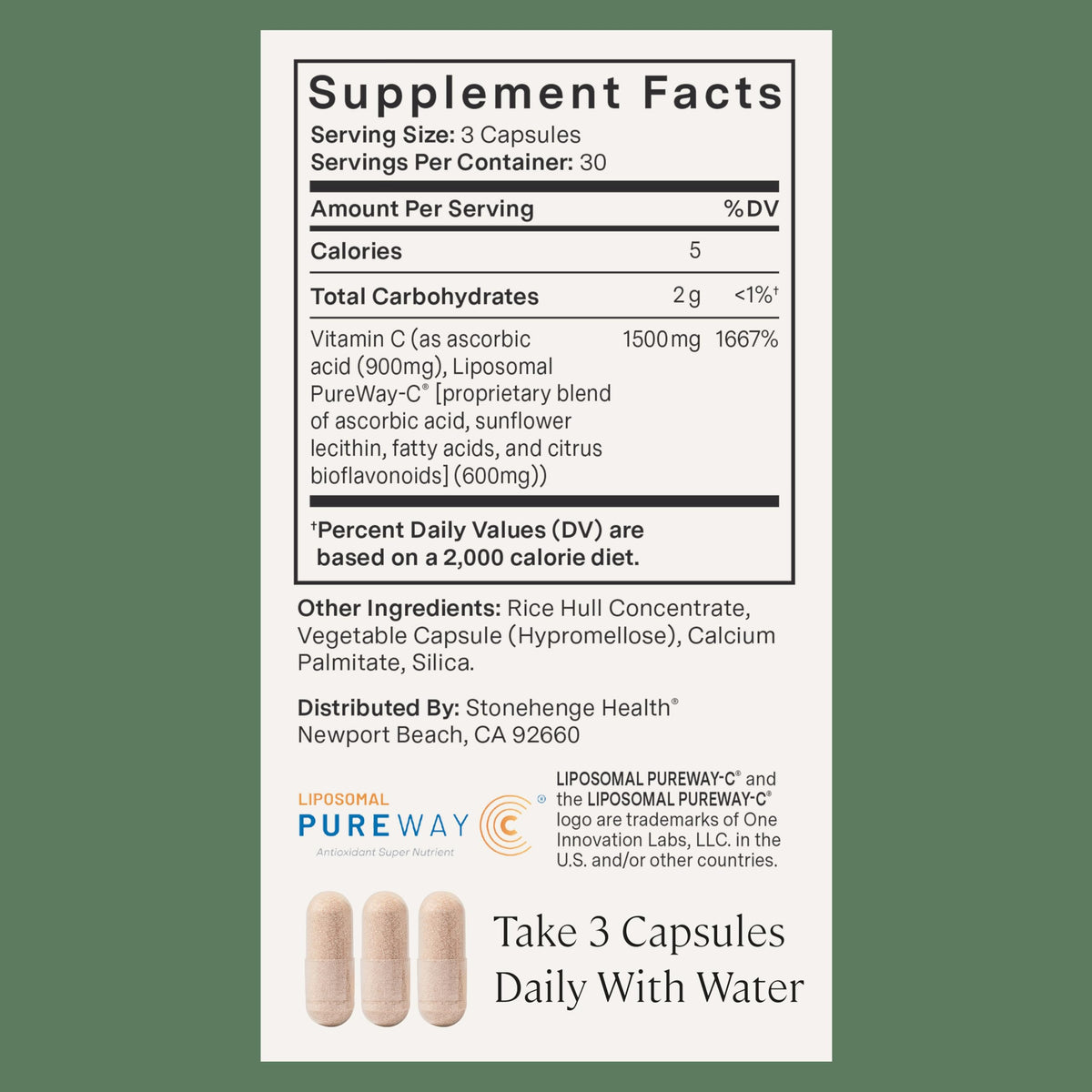 Étiquette du flacon de vitamine C liposomale 1500mg