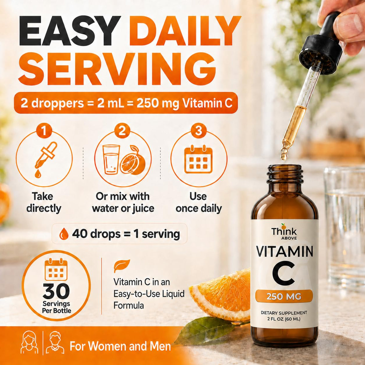 Étiquette du flacon de Vitamine C Think Above 30 servings