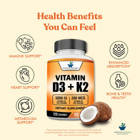 Étiquette du flacon de Vitamine D3 5000 UI et K2 200mcg