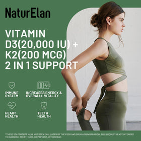 Étiquette du flacon de Vitamine D3 K2 NaturElan avec dosage