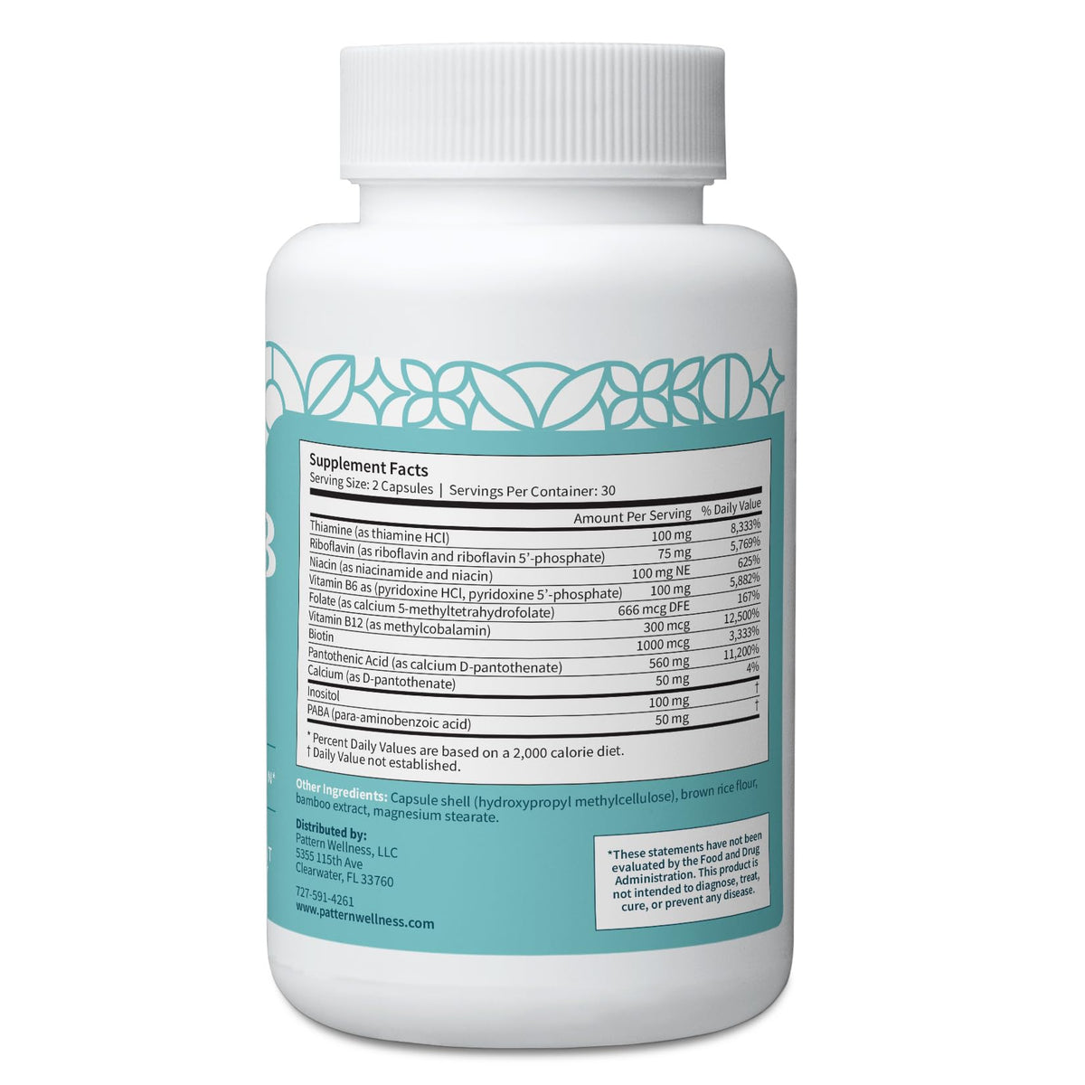 Étiquette du flacon de vitamines B Pattern Wellness