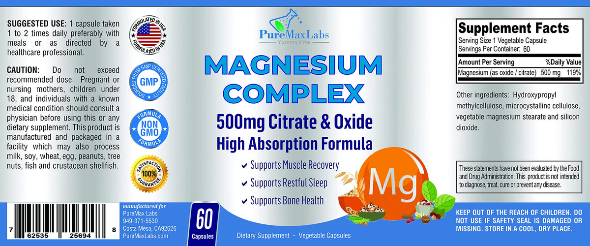 Étiquette du flacon de YUMMYVITE Citrate de Magnésium 500mg