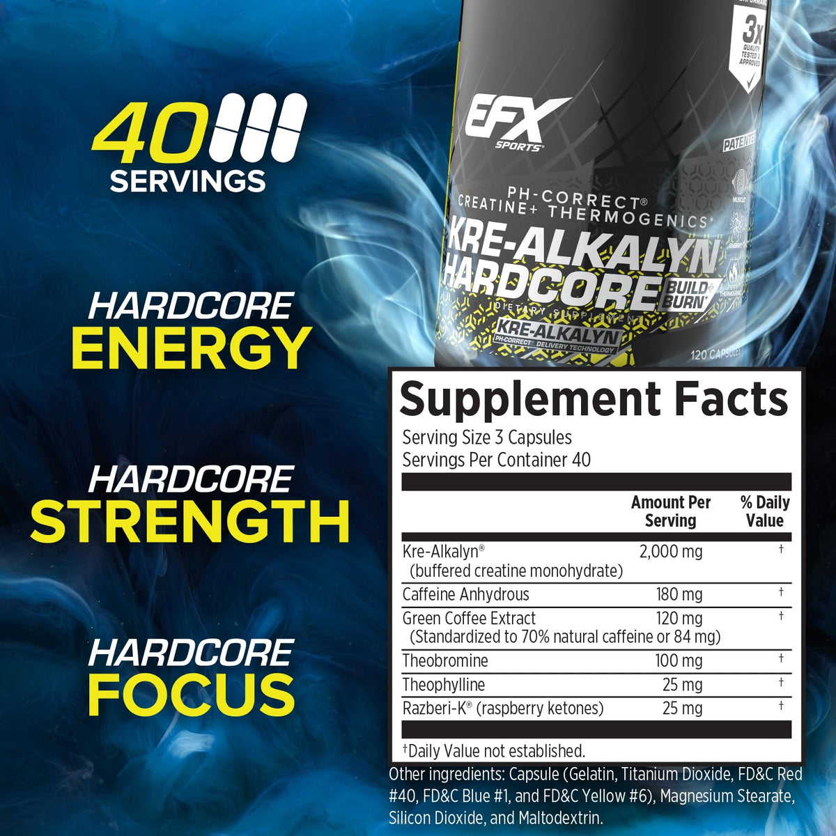 Étiquette du flacon EFX Sports Kre-Alkalyn Hardcore