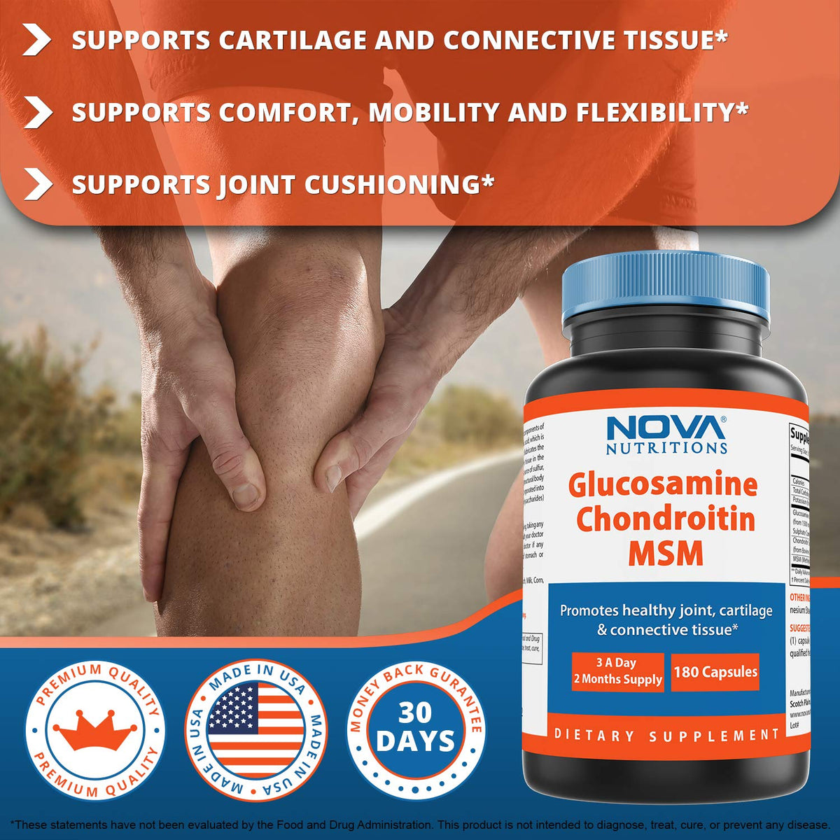Étiquette du flacon Glucosamine Chondroïtine MSM Nova Nutritions