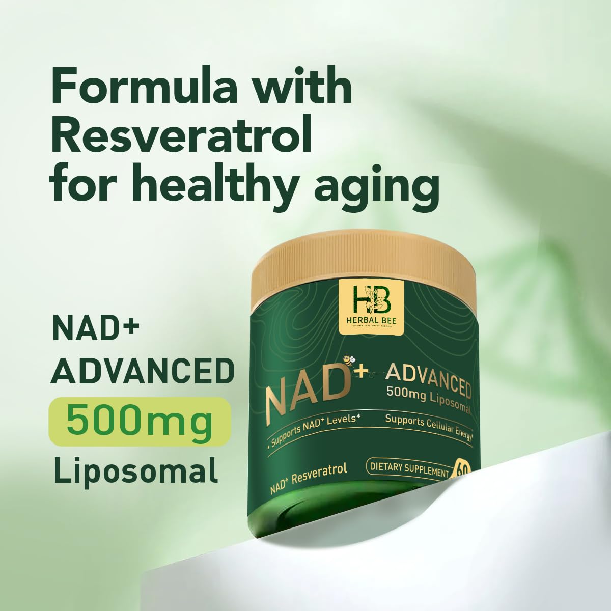 Étiquette du flacon Herbal Bee Liposomal NAD+ 500 mg