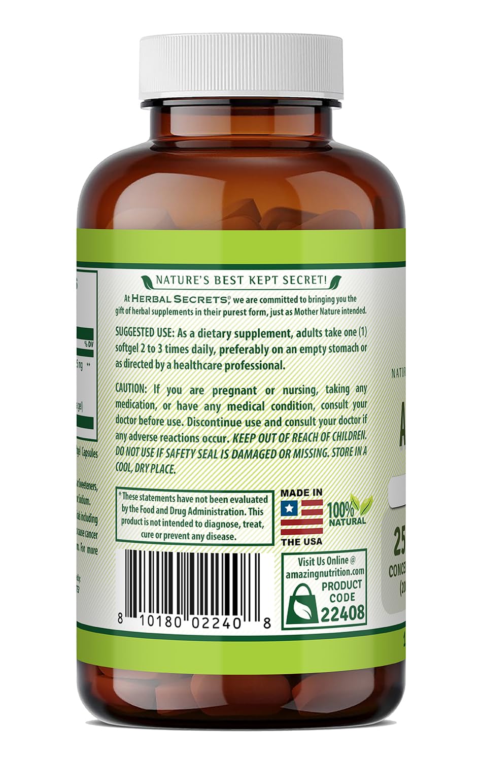 Étiquette du flacon Herbal Secrets Aloe Vera 25 mg