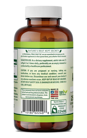 Étiquette du flacon Herbal Secrets Aloe Vera 25 mg