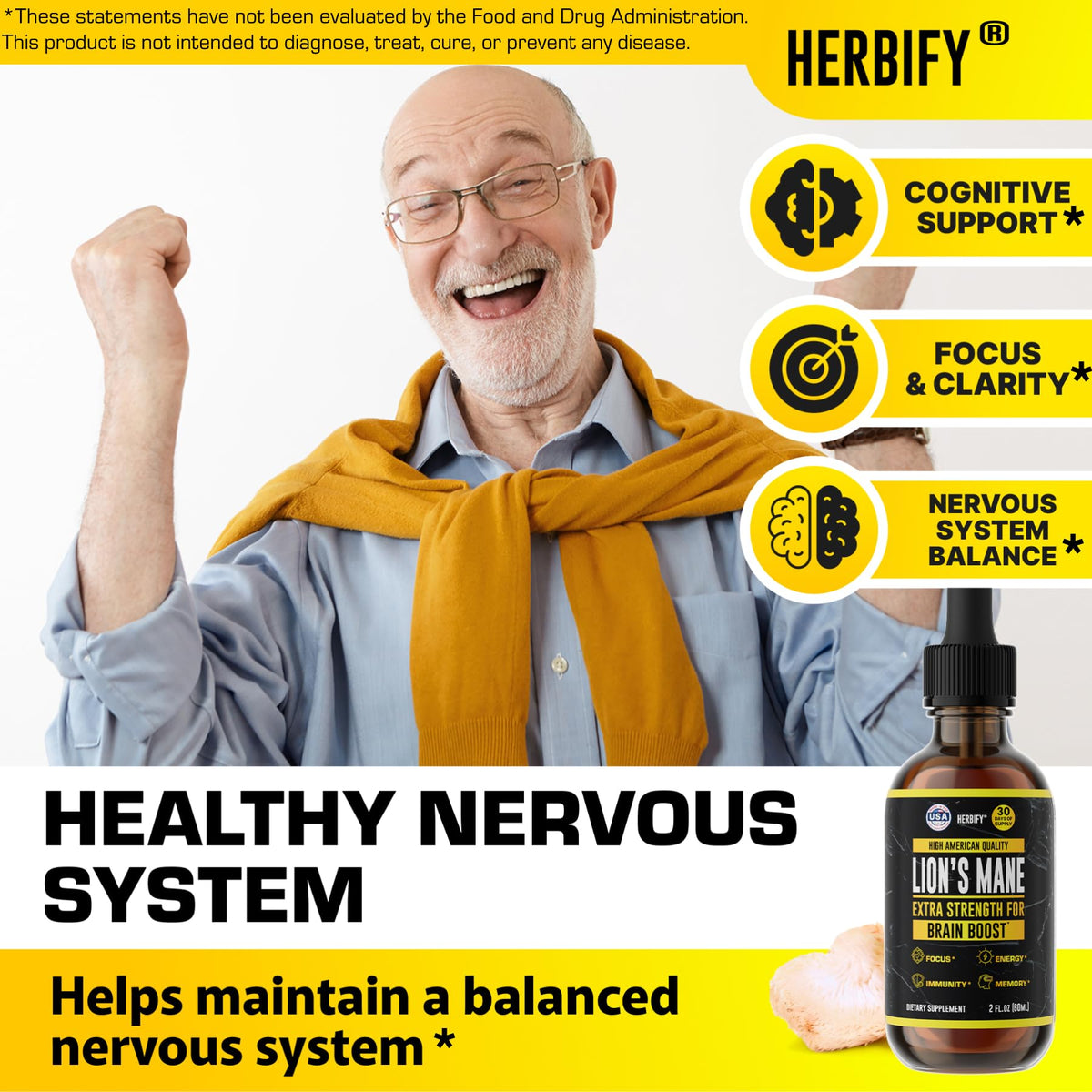 Étiquette du flacon HERBIFY Champignon Lion's Mane 2 Fl oz
