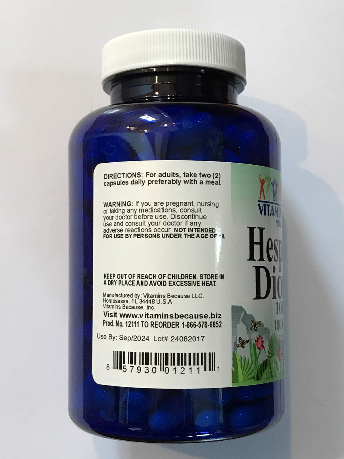 Étiquette du flacon Hesperidine Diosmine avec détails des ingrédients